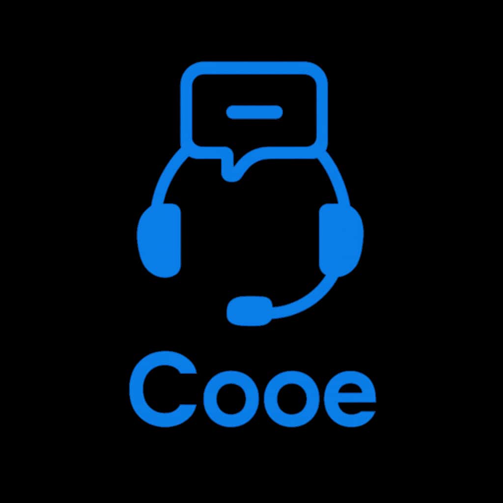 A simple blue badge with the text 'Cooe' in a clean, modern font.