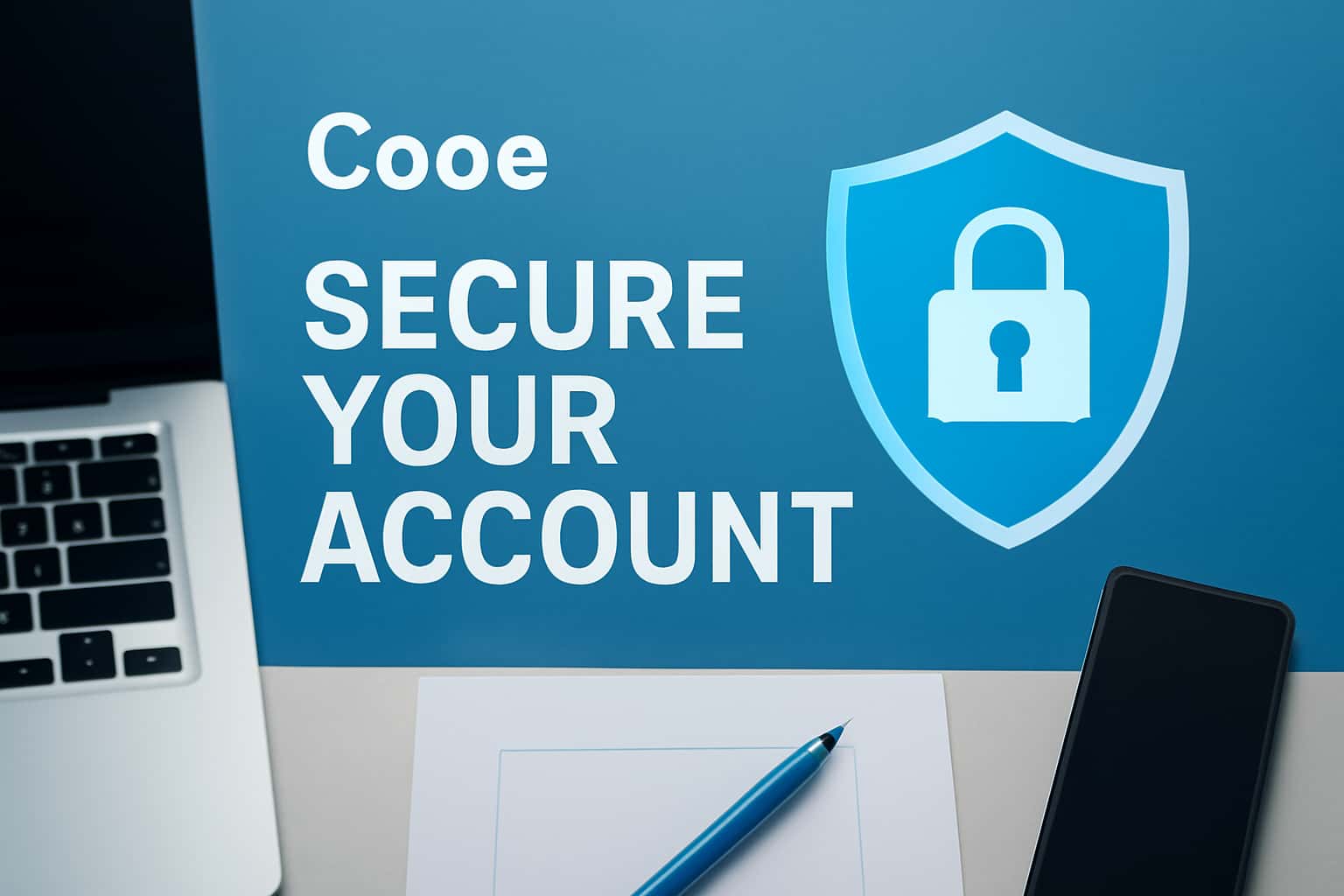 A futuristic depiction of a secure account interface with the text 'Cooe' prominently displayed.