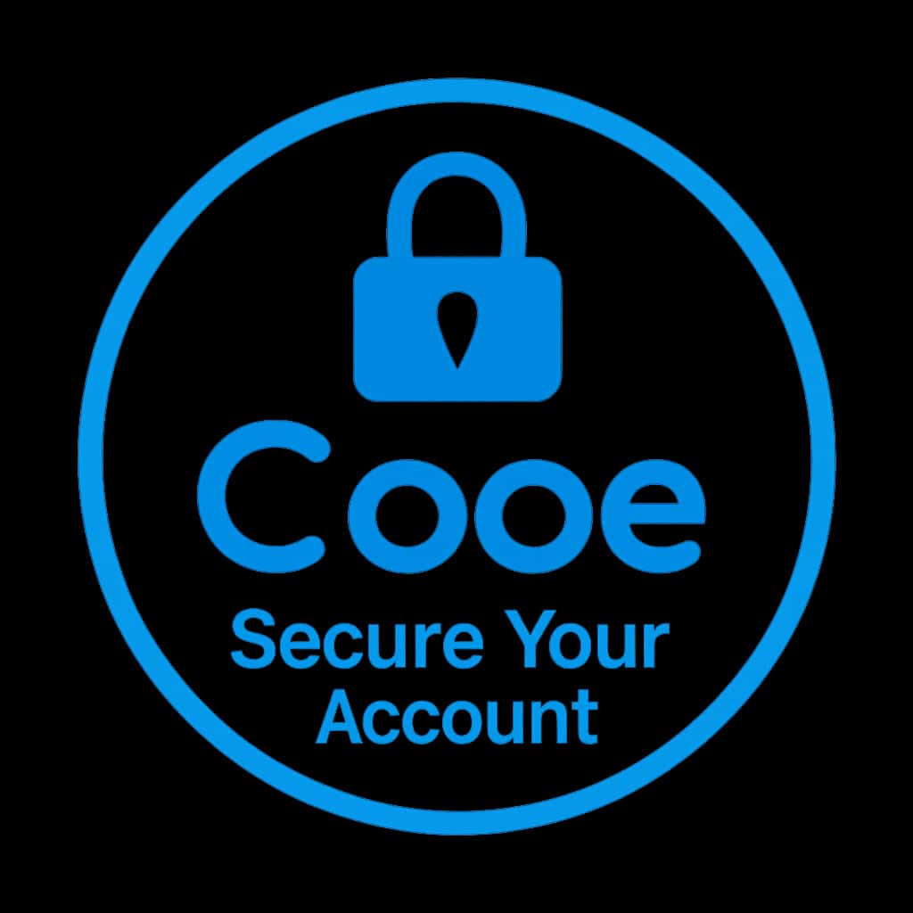 An icon representing account security with the word 'Cooe' in a modern style.